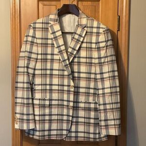 Tommy Hilfiger Men's Blazer - Cream, Blue, and Pink Plaid